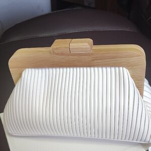 White Clutch with Wooden Accent